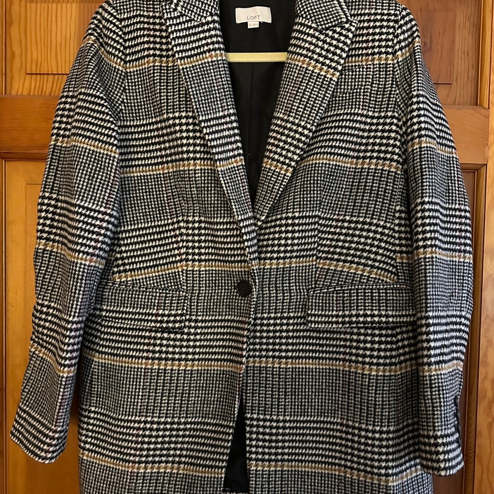 Women's Black and White Plaid Blazer Jacket